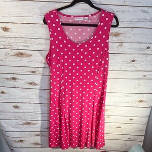 Susan Graver Pink and White Polka Dot Midi Sleeveless Dress L EUC
